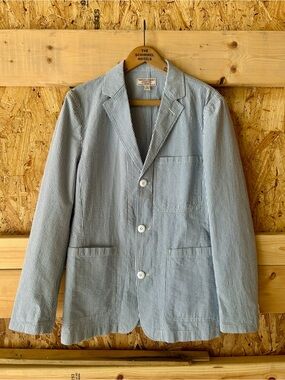Striped Light Blue Seersucker Blazer - Wallace and Barnes